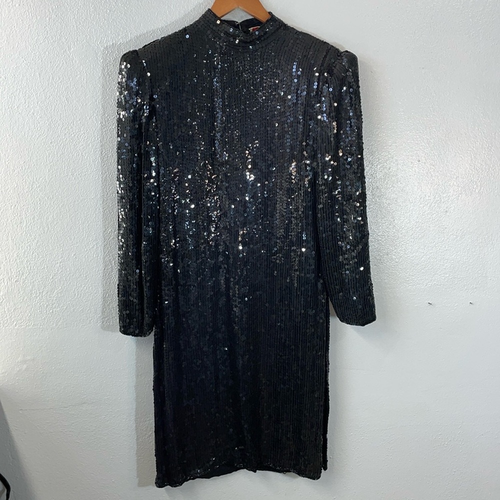 Scarlet Rage Vtg Silk Black Sequin Dress Large Gatsby Art Deco Flapper Party